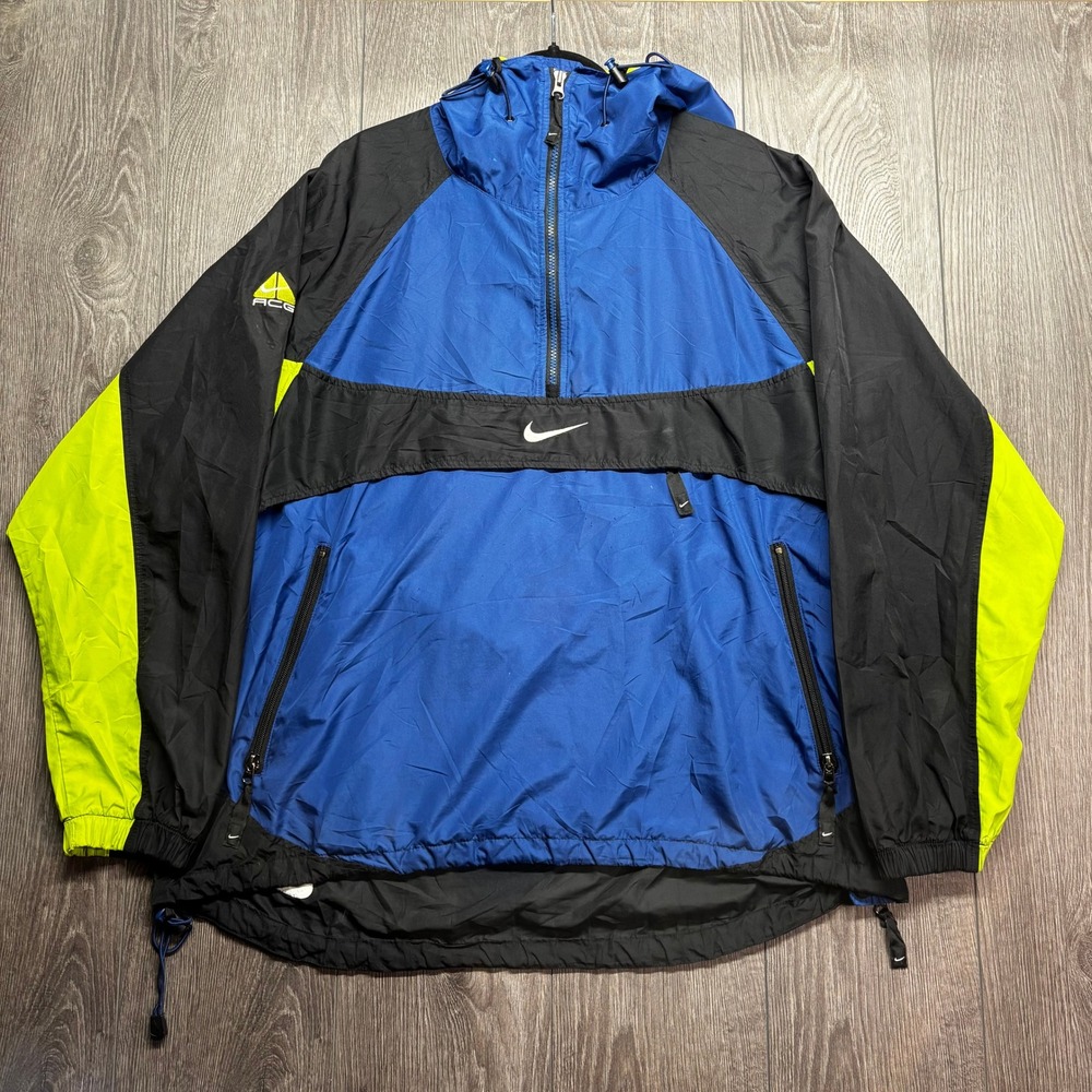 Vintage Nike ACG Anorak Jacket Mens Large Blue Black Neon Half Zip Pullover